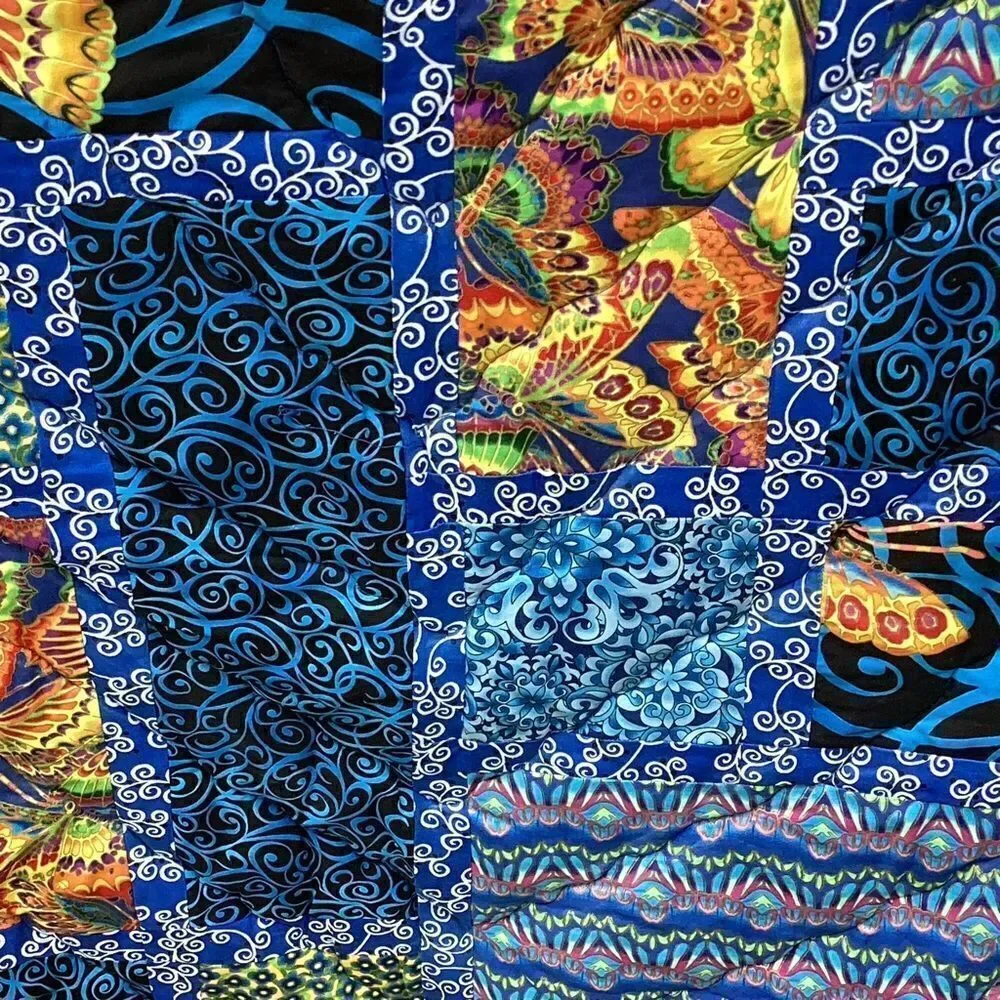 NWT. Hand Crafted Blue Butterflies Lap Quilt